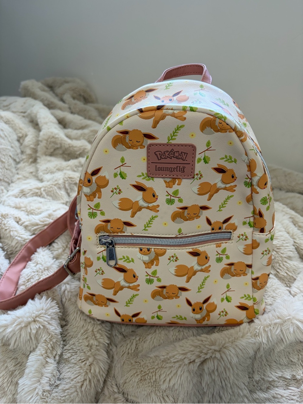 Loungefly Pokémon Eevee Cream Mini Backpack with Pink Straps